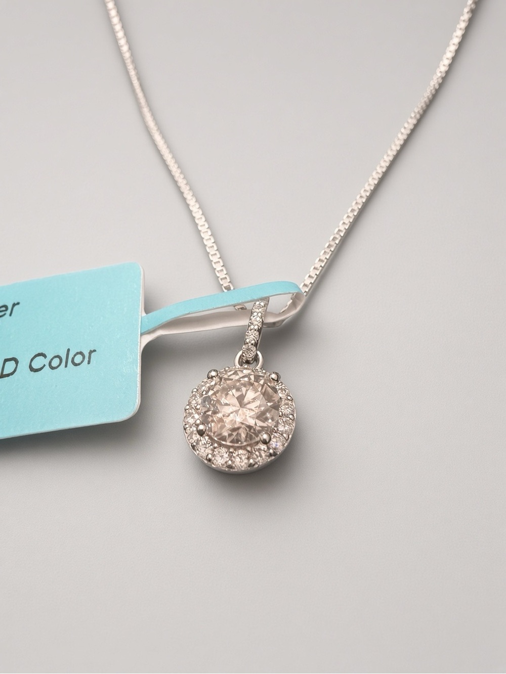 NWT 925 Sterling Silver Moissanite Halo Pendant Necklace 1.00 CTW 20” Italy